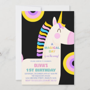 Caricature Rainbow Unicorn Invitations d'anniversa