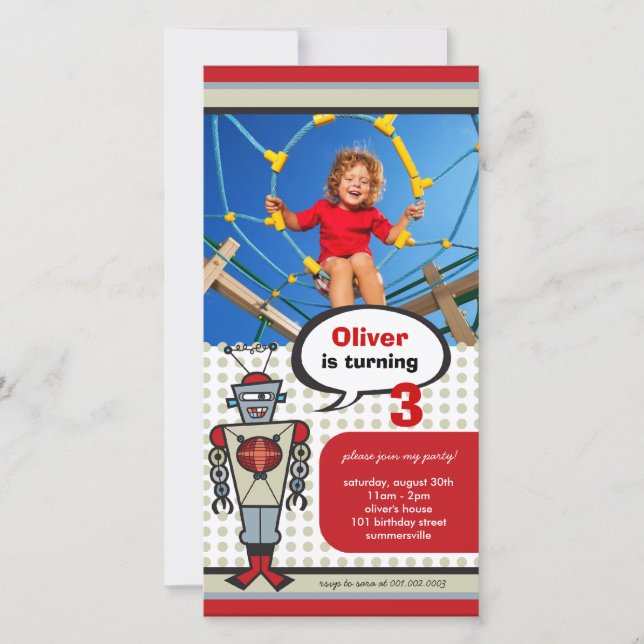 Caricature Robot Rétro Cute Kids Boy Fête d'annive (Devant)