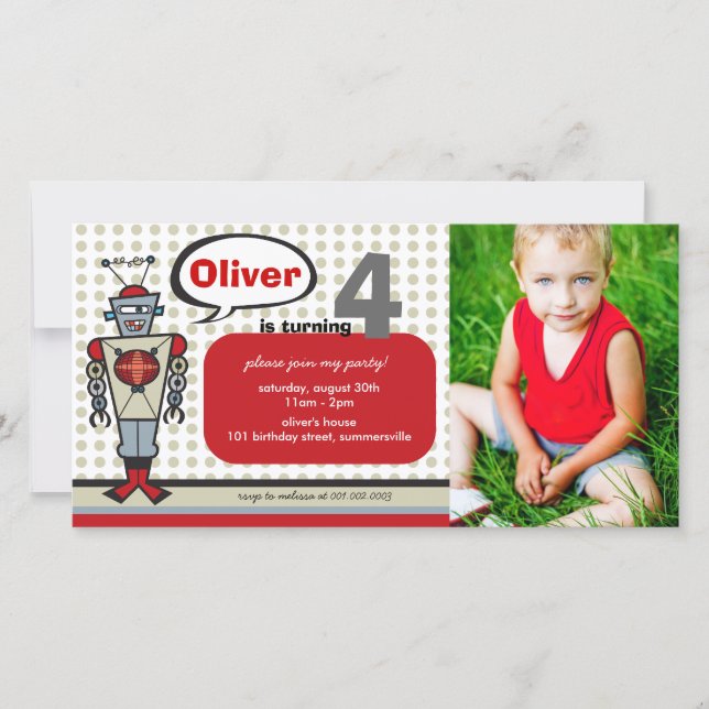 Caricature Robot Rétro Cute Kids Boy Fête d'annive (Devant)