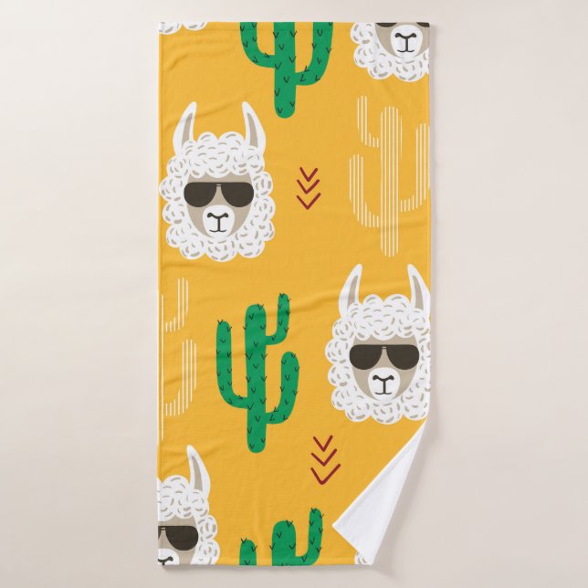Caricature sans joint llama et motif de cactus en  (Serviette de bain)