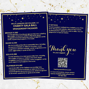Caritative Gala Ball Carte de parrainage Blue Gold