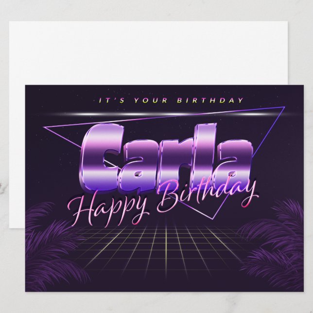 Carla Name Prénom lila retro Carte Anniversaire (Devant / Derrière)