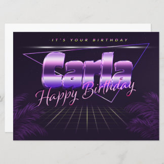 Carla Name Prénom lila retro Carte Anniversaire