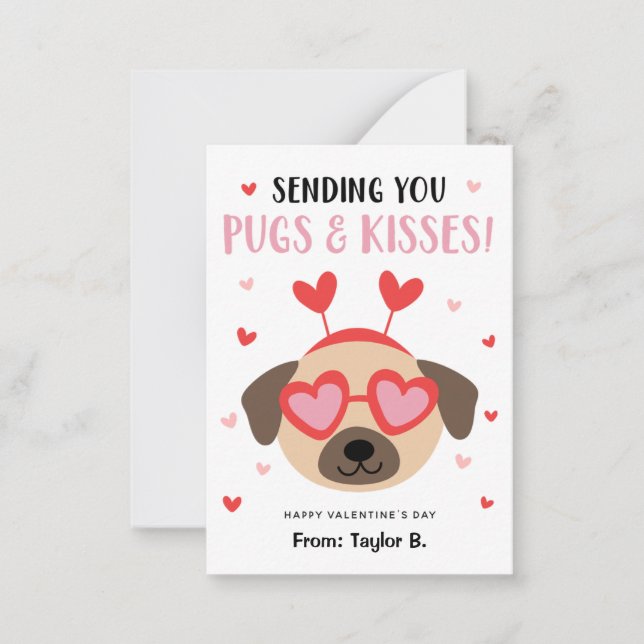 Carlin Chien Valentine's Day Cartes pour enfants (Devant)