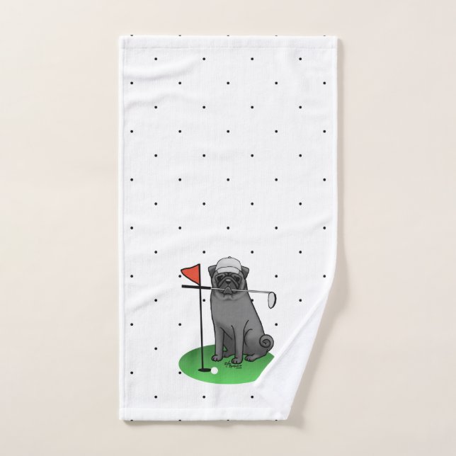 Carlin de golf Jouer Golf (noir) mignon chien drôl (Serviette à main)