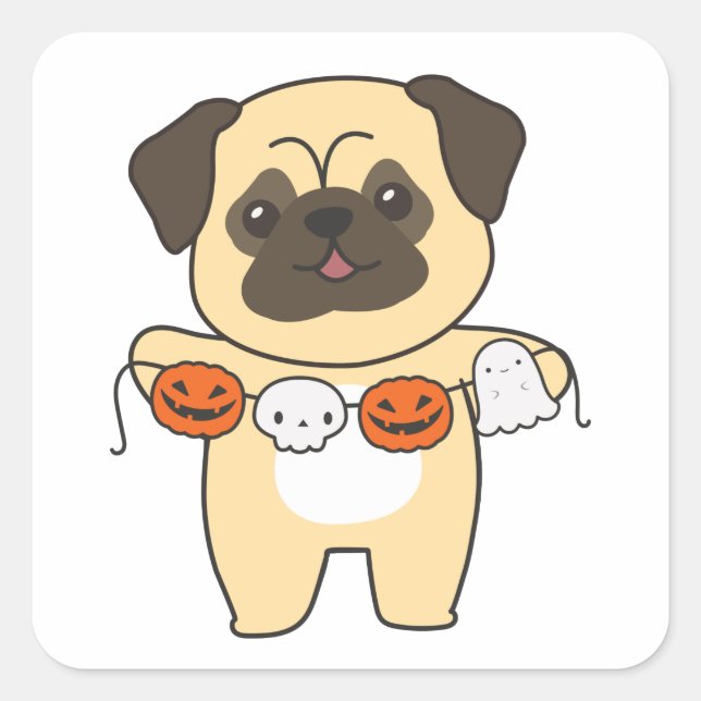 Carlin Halloween Costume de chien Carré Sticker (Devant)