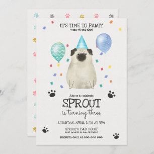 Carlin Lets Pawty Chien Anniversaire Invitation Bl