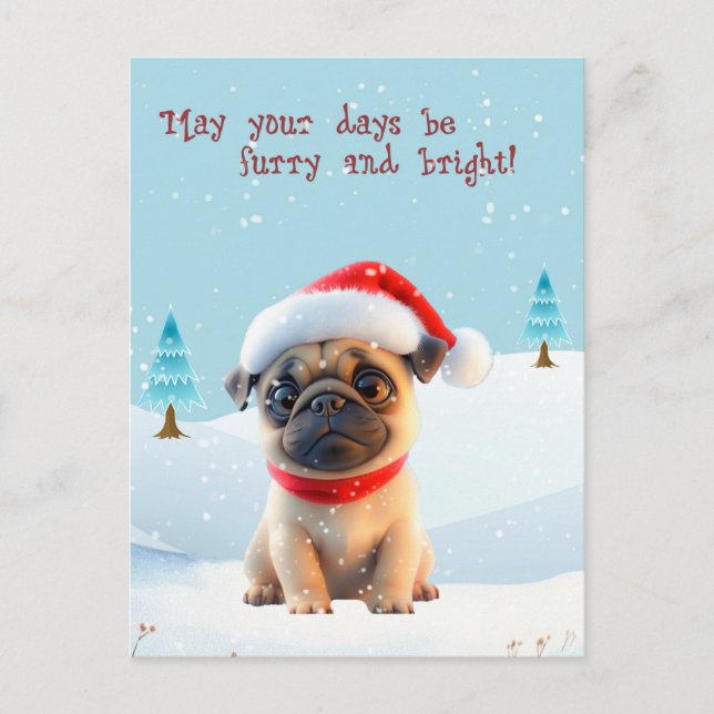 Carlin mignon dans la carte de Noël neige (Devant)