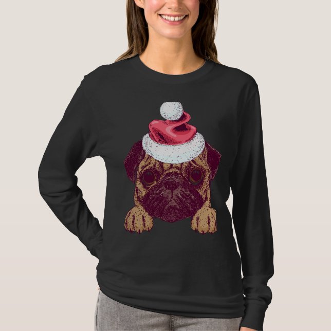 Carlin mignon dans un T-shirt classique de Noël Sa (Devant)
