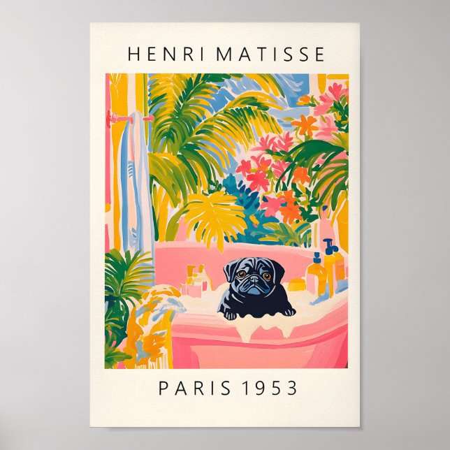 Carlin Noir Dans La Baignoire, Drôle Poster De Sal (Devant)