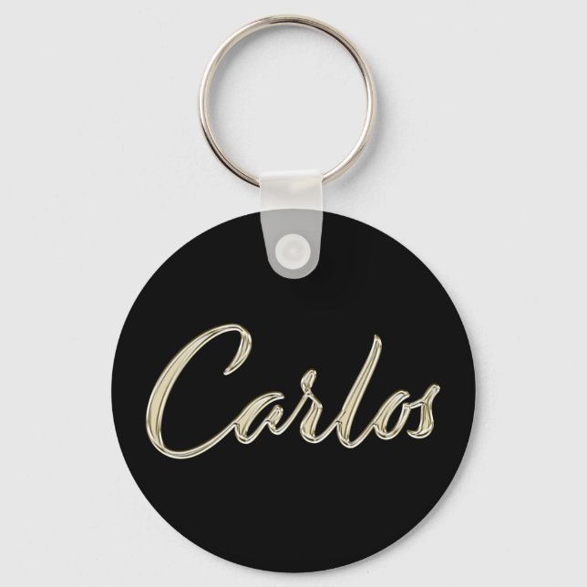 Carlos Name porte-clés bouton en or blanc (Recto)