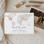 CARMEN Travel Destination Carte de crème Enregistr<br><div class="desc">Cette sauvegarde de la date comprend une carte du monde de l'aquarelle beige, une simple combinaison de polices et une photo en option à l'arrière avec un espace pour votre site mariage. Cette date est parfaite pour votre voyage, destination, ou mariage ou événement à thème d'aventure. Pour modifier l'emplacement du...</div>