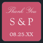 Carmine Magenta Wedding Favor Sticker Merci<br><div class="desc">Carmine Magenta Wedding Favor Sticker Merci,  s'il vous plaît personnaliser avec les initiales du couple et la date du mariage,  en utilisant le modèle de personnalisation en ligne avant de commander. Un autocollant élégant avec du texte blanc élégant sur une belle nuance carmin de magenta.</div>