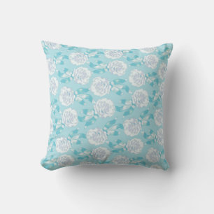 Carnation floral damask aqua bleu lancer oreiller