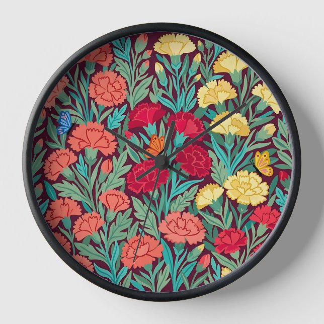 Carnations Abstraits Papillons Art Horloges (Recto)