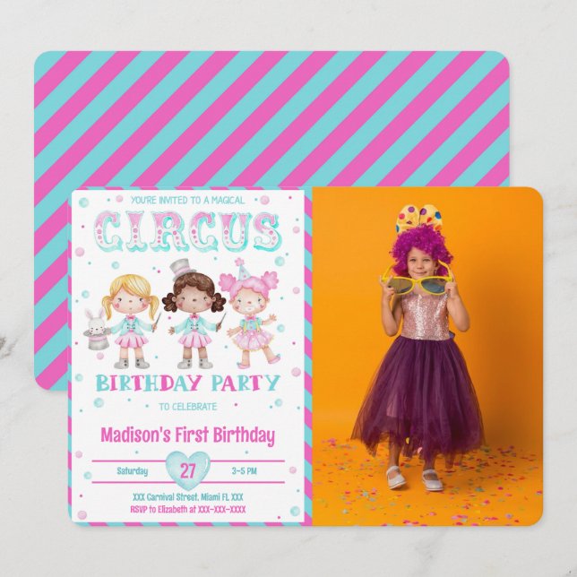 Carnaval Anniversaire Photo Invitations (Devant / Derrière)
