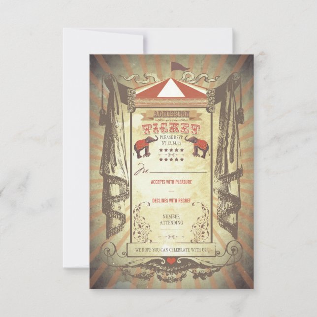 Carnaval Circus Elephants Mariage Cartes RSVP (Devant)