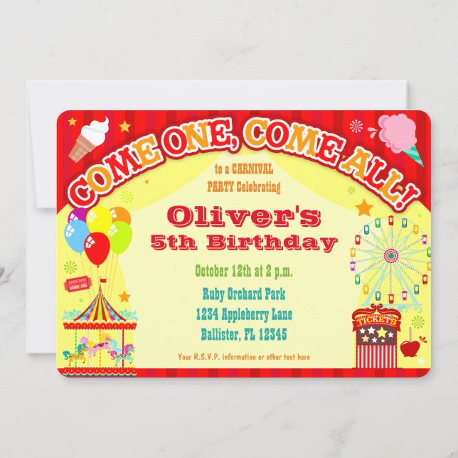 Carnaval coloré - Invitations d'anniversaire perso (Dos)