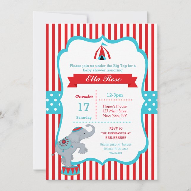 Carnaval de cirque Big Top Baby Shower Invitations (Devant)