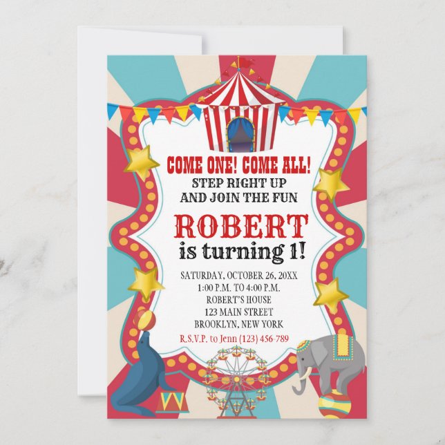Carnaval de cirque Invitation de fête d'anniversai (Devant)