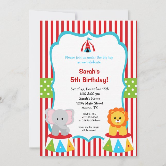 Carnaval de cirque Invitations d'anniversaire les  (Devant)
