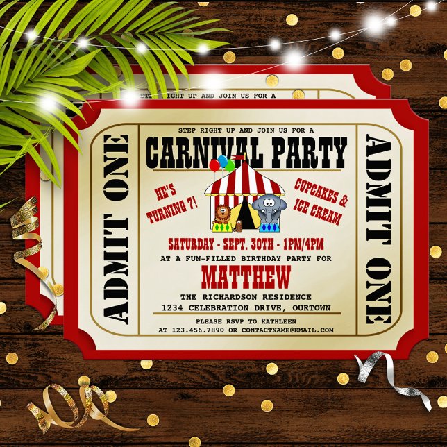 Carnaval de cirque Invitations de fête d'anniversa (Créateur téléchargé)