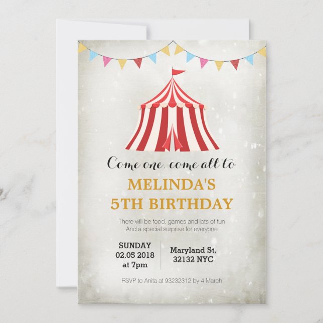 Carnaval de cirque pour enfants Invitations d'anni (Devant)