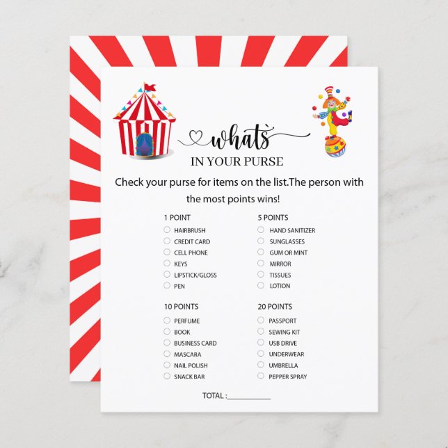 Carnaval de cirque Qu'y a-t-il dans votre sac à ma (Devant / Derrière)