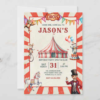 Carnaval de cirque vintage Invitation d'anniversai