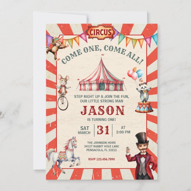 Carnaval de cirque vintage Invitation d'anniversai (Devant)