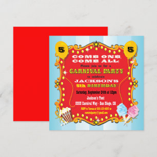 Carnaval Marquee Anniversaire Fête Invitations