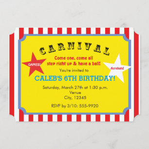 Carnaval rayé Anniversaire Fête Billet Invitation