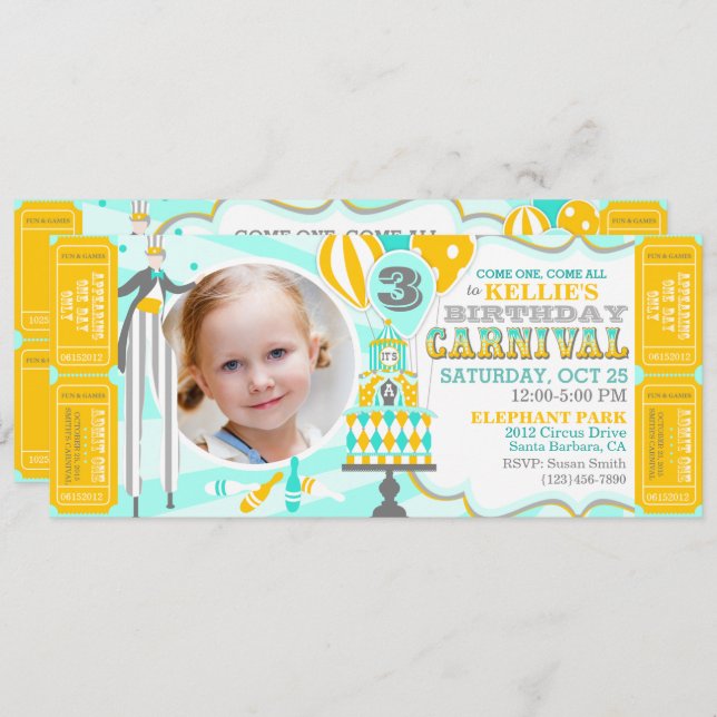 Carnaval Tent Cake Anniversaire Invitations (Devant / Derrière)