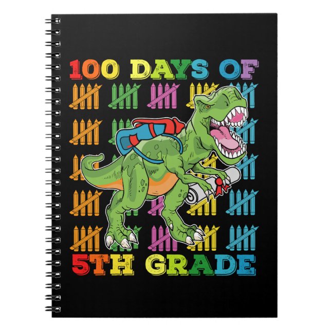 Carnet 100 jours d'école en 5e année T Rex dinosaure (Devant)
