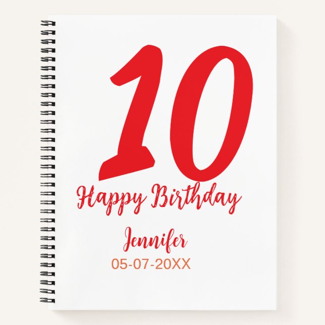 Carnet 10e anniversaire ajouter nom date année rouge modè (Devant)