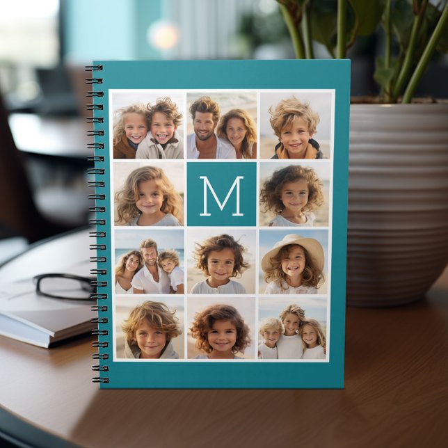 Carnet 11 Grille de Collage de Photos avec Monogramme (Personalized notebook - add photos and custom text)