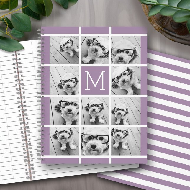 Carnet 11 Photo Collage Monogramme PEUT MODIFIER violet (Personalized notebook with an area for photos and text - option for different inside pages and coils)