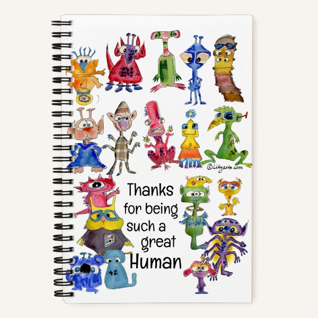 Carnet 18 dessins d'aliens drôles expriment leur gratitud (Recto)
