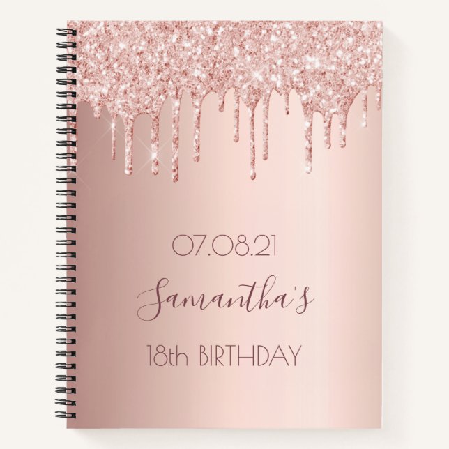 Carnet 18e anniversaire rose parties scintillant or goutt (Devant)