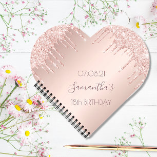 Carnet 18th birthday party rose gold glitter drips heart