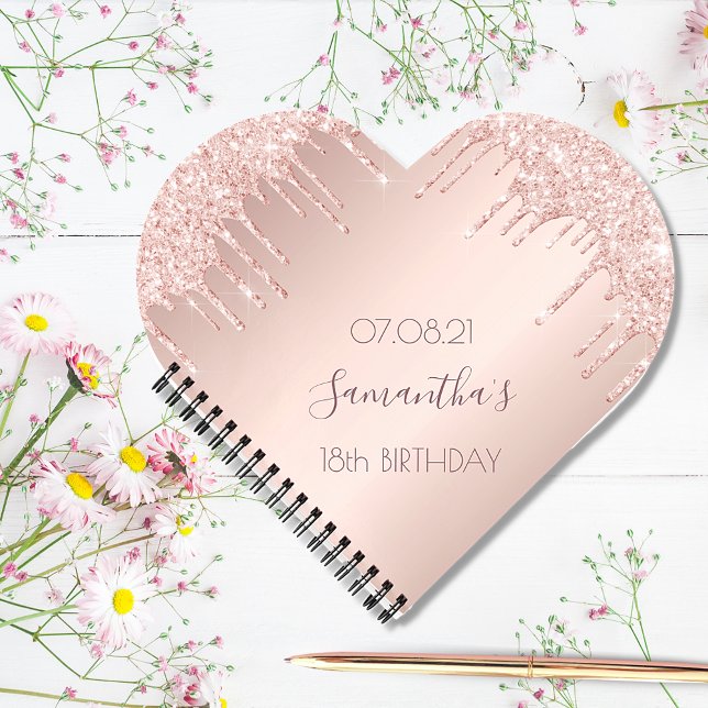 Carnet 18th birthday party rose gold glitter drips heart (Créateur téléchargé)
