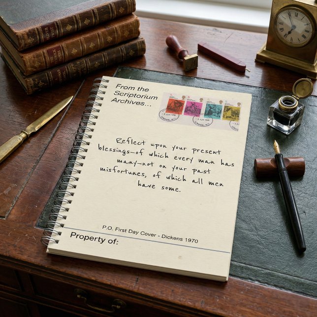 Carnet 1970 Charles Dickens Antique Postage Stamp (Charles Dickens First Cover antique postage stamps vintage style literature notebook)