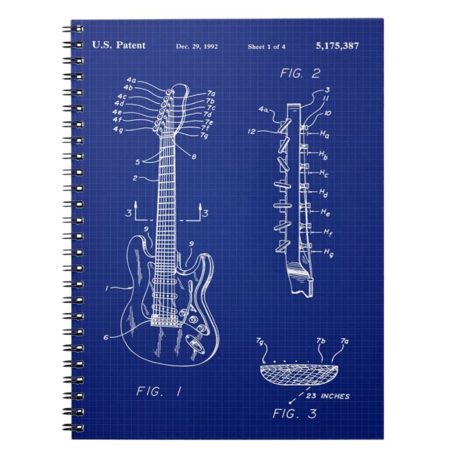 Carnet 1992 Guitare Blueprint -Cute Funny Music Lover Cad (Devant)