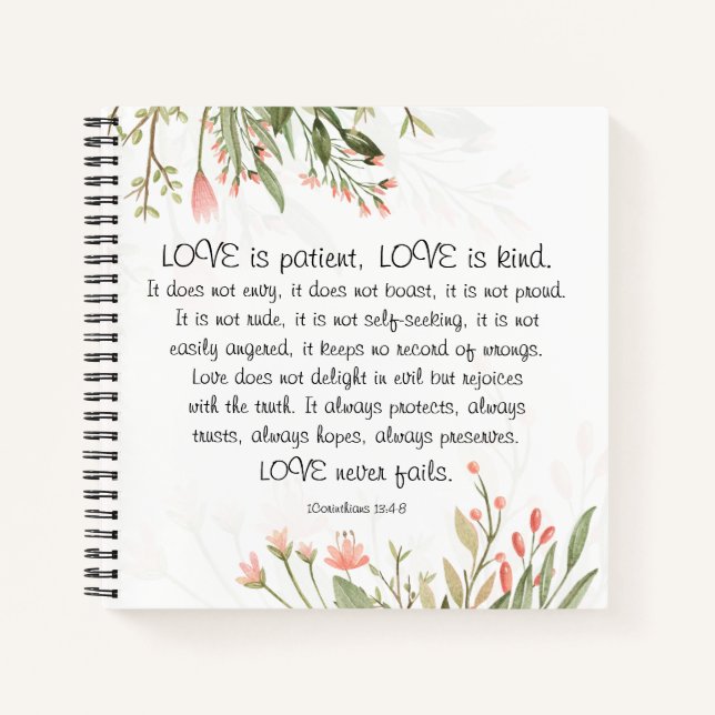 Carnet 1Corinthians 13:4-8 Love est Patient Love est enfa (Devant)