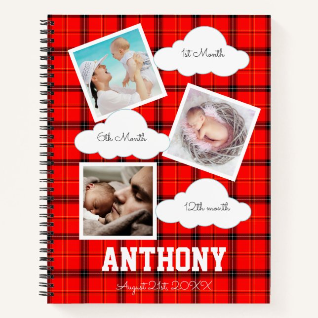 Carnet 1ère année Bébé Jalon Rouge Tartan Album photo (Devant)