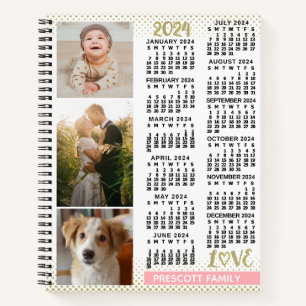 Carnet 2024 Calendrier Blush Pink Gold Family Photo Colla