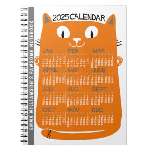 Carnet 2025 Année Calendrier mensuel Mi-Siècle Orange Cha