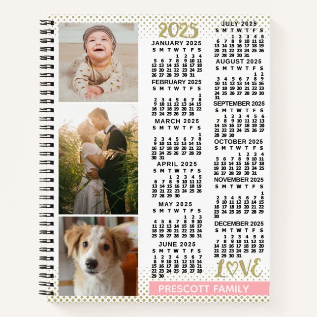 Carnet 2025 Calendrier Blush Pink Gold Family Photo Colla (Devant)