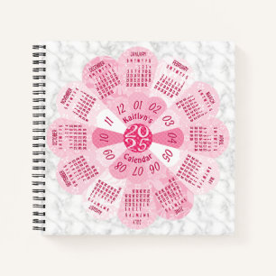 Carnet 2025 Calendrier personnalisé Boho Retro rose Fleur