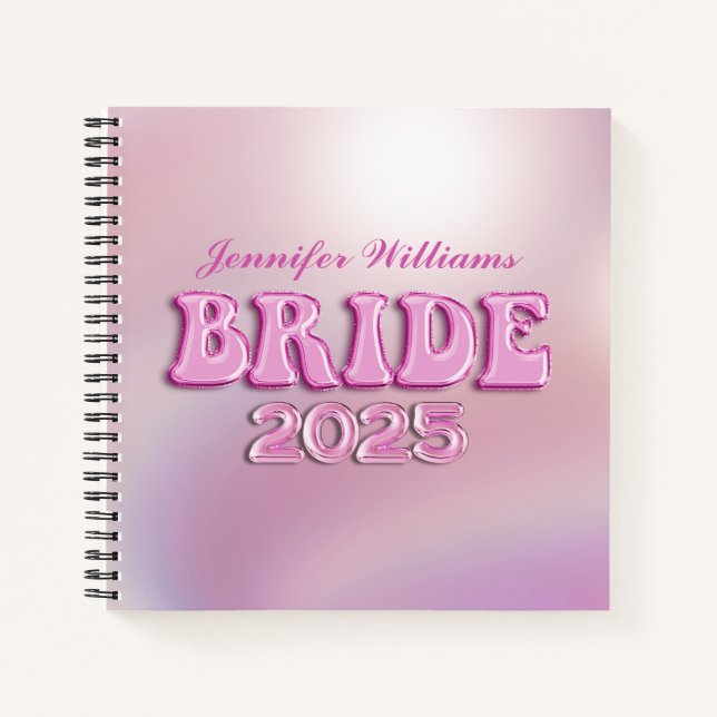 Carnet 2025 mariée rétro rose script personnalisé (Devant)